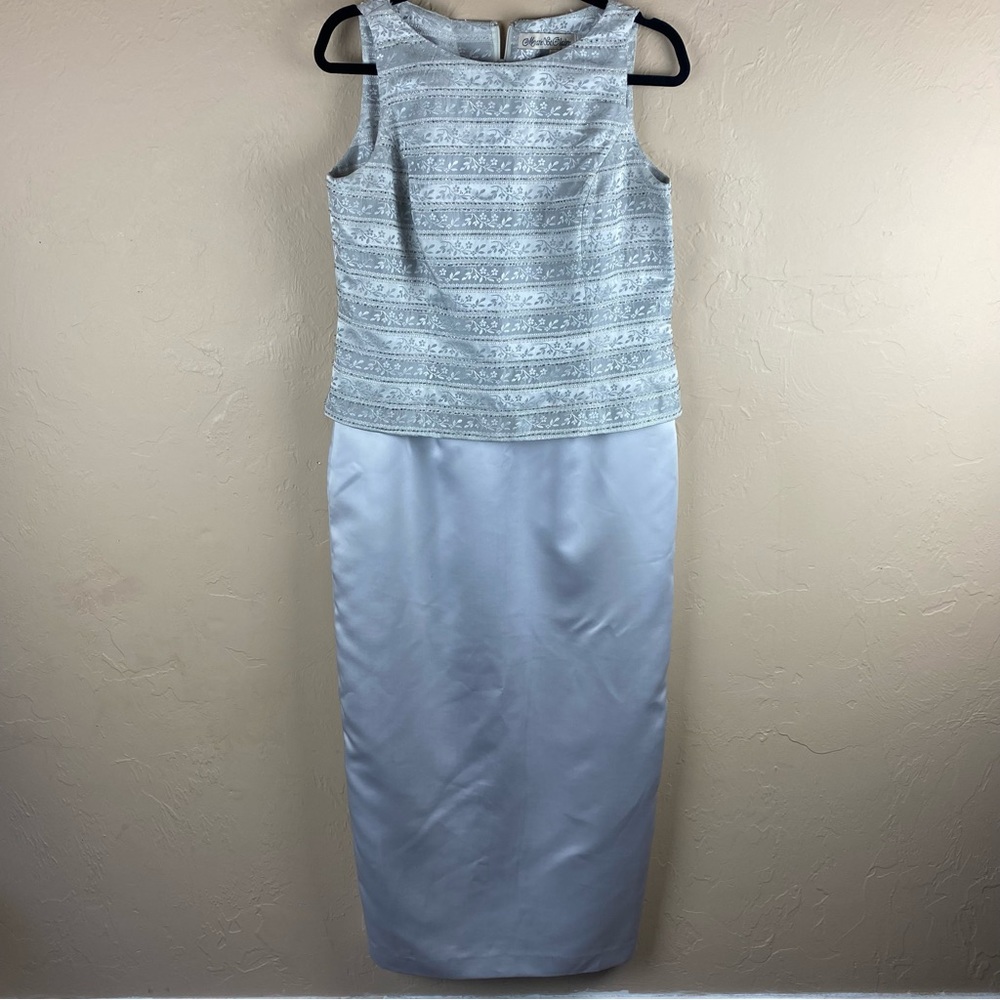 Marie St. Clair Evening Gown Dress Silver Embellished Satin Sleeveless Small
